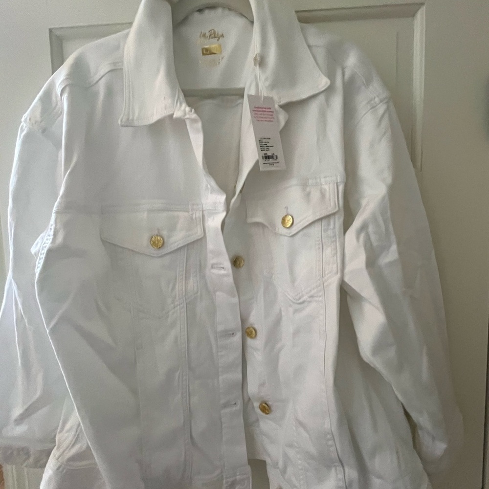 Lilly Pulitzer White Jean Jacket with Gold Buttons